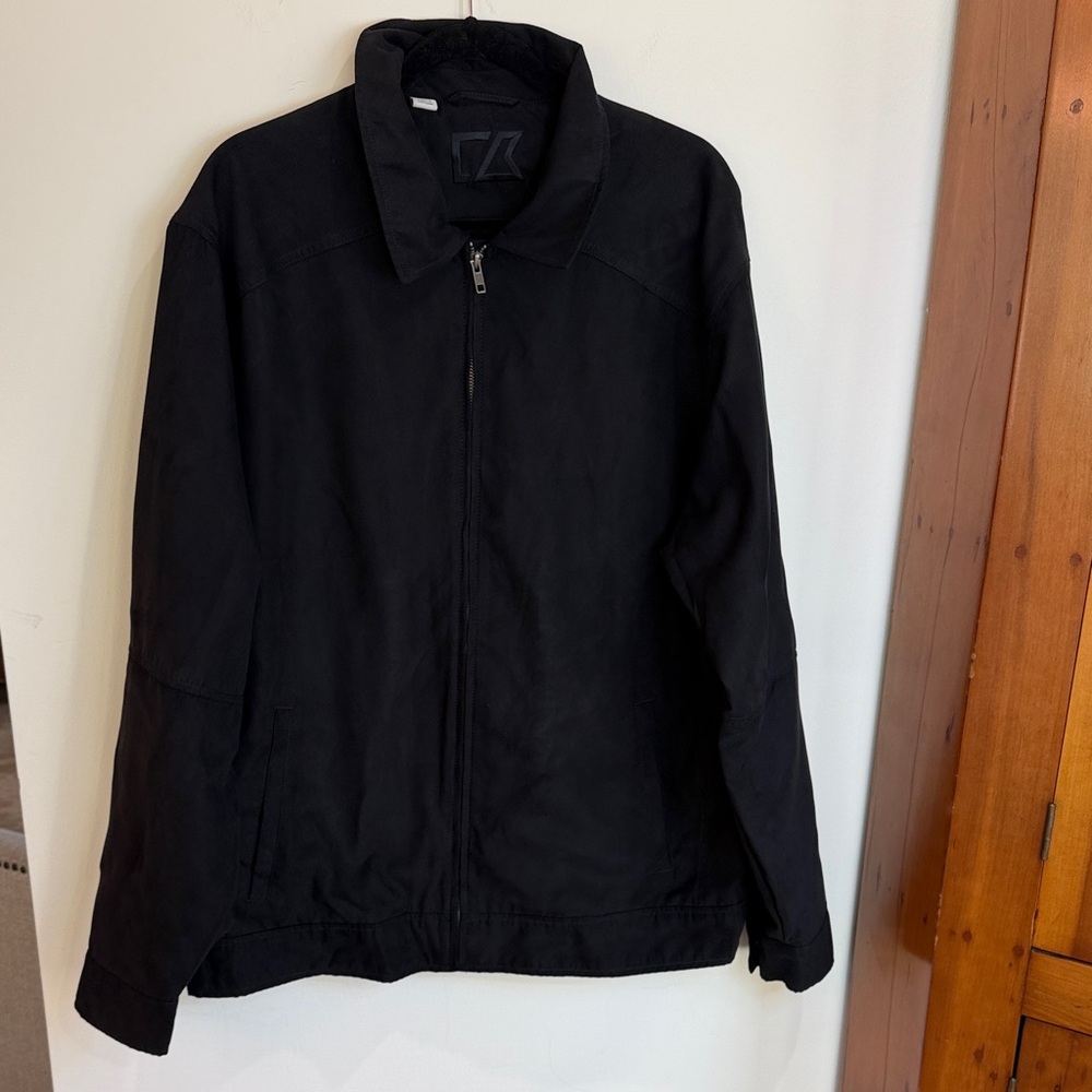 Cutter & Buck Men's Black Lightweight Suede-feeling Bomber Jacket, XL